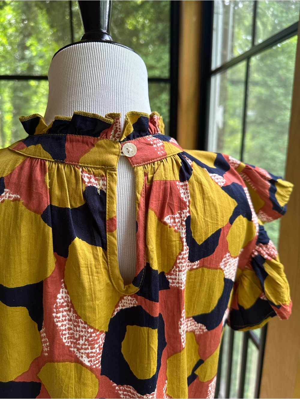 Modern Bohemian Whimsical Ruffled Artisan Spotted Cinched Waist Peplum Top ~ L - Picture 6 of 12